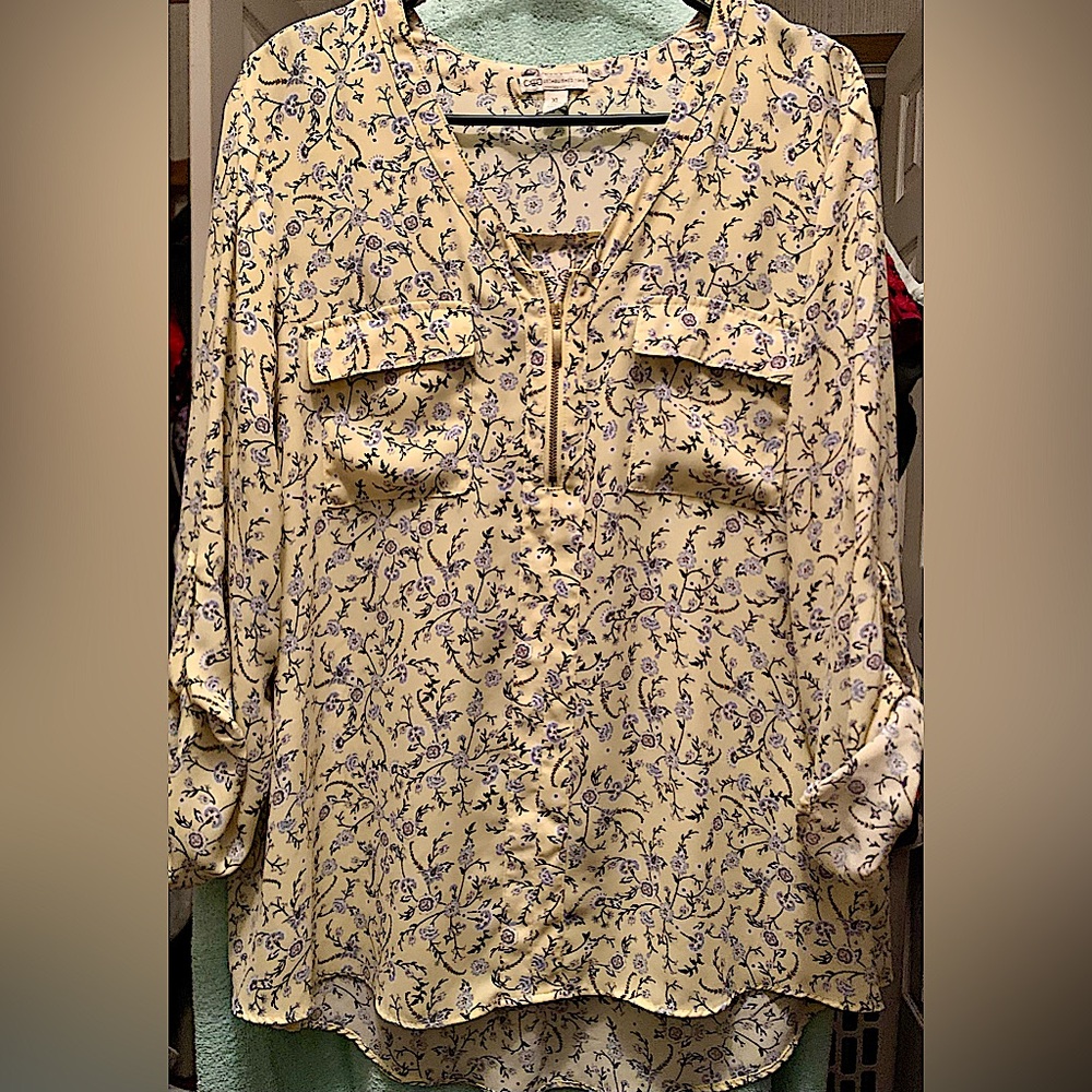Cato pale yellow and blue floral Relaxed Blouse